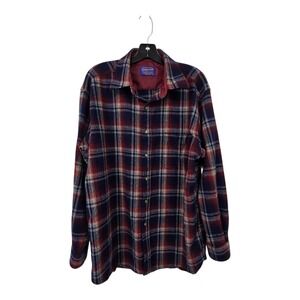 Vintage Pendleton Wool Lodge Board Shirt Mens LG Burgundy Blue Outdoor Hunt Fish